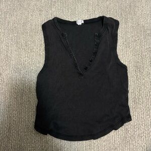 Garage Black Ribbed Button-Up Tank Top